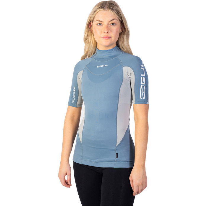 2024 Gul Womens Recore Short Sleeve UV Rashguard RG0330 - Blue / Grey